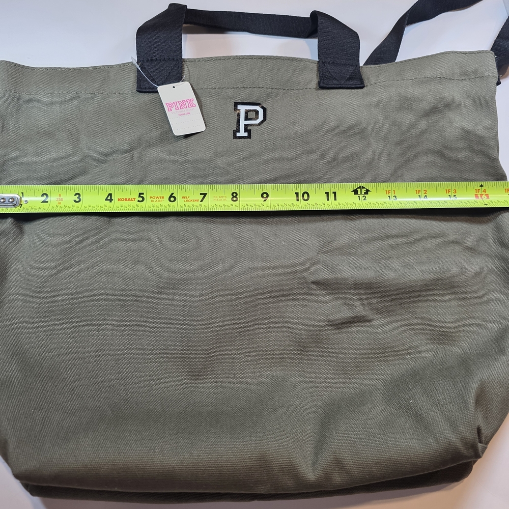 Victoria’s Secret PINK Canvas Tote Bag Olive Green Large Shopper New With Tags - Picture 9 of 10